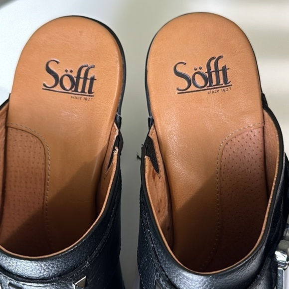 Sofft Leather Studded Buckle Clogs Black Slip on Block Heel Comfort - Picture 8 of 16